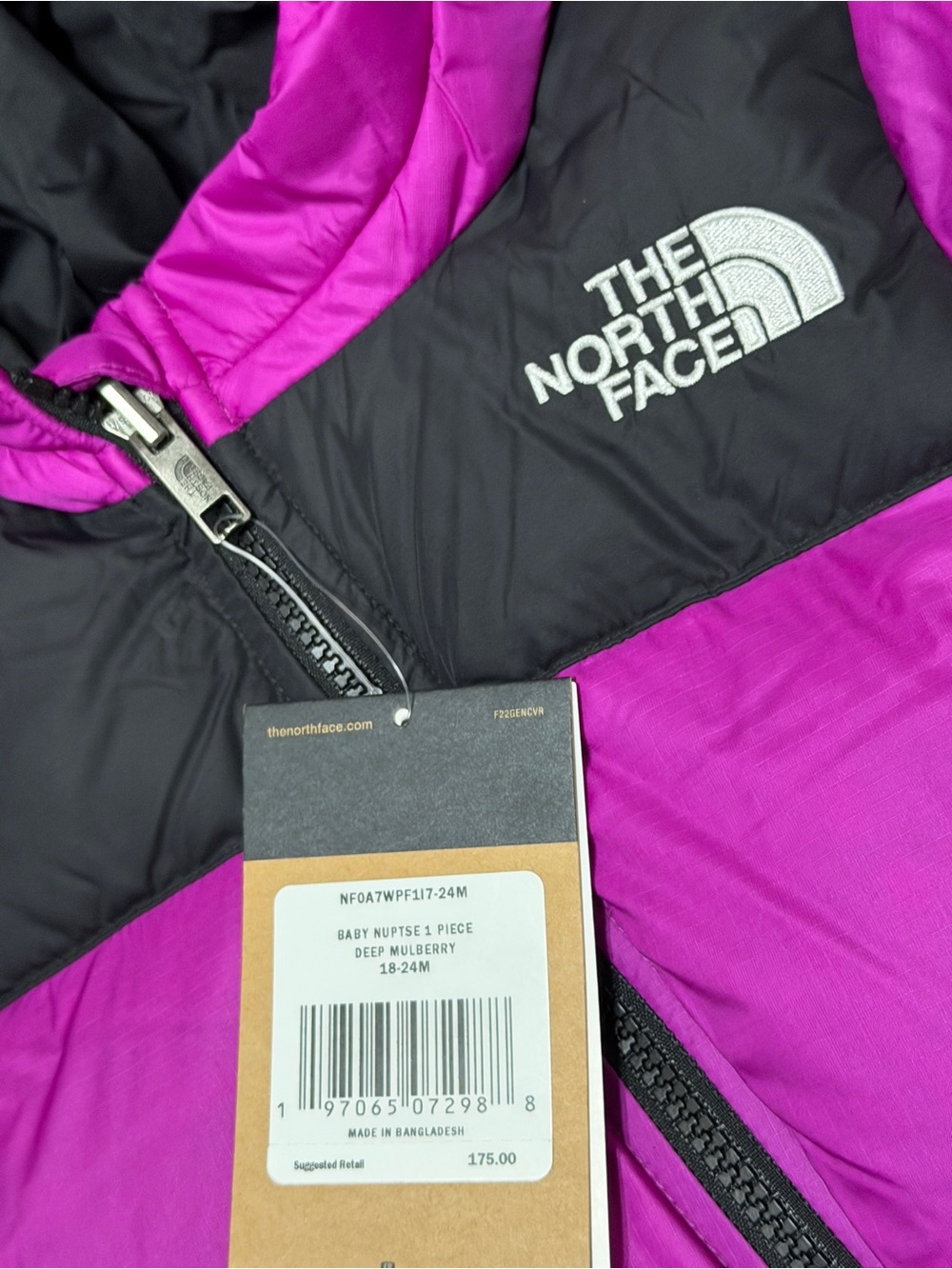 The North Face 1996 Retro Nuptse 1 Piece Deep Mulberry 700 down Sz 18-24 Mo. NWT - Picture 3 of 4